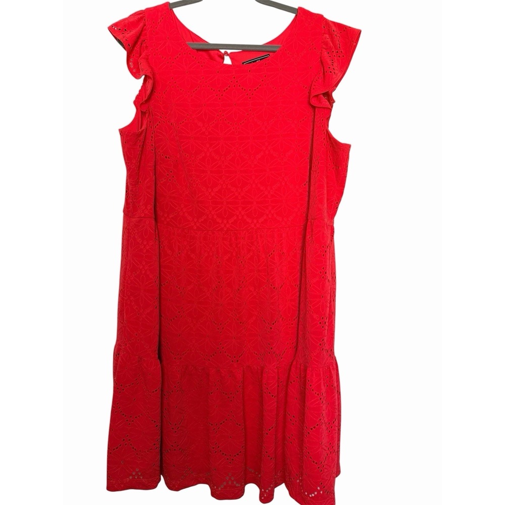 Jessica Howard Floral Lace Summer Dress Coral Salmon Size 18 Flutter Sleeve
